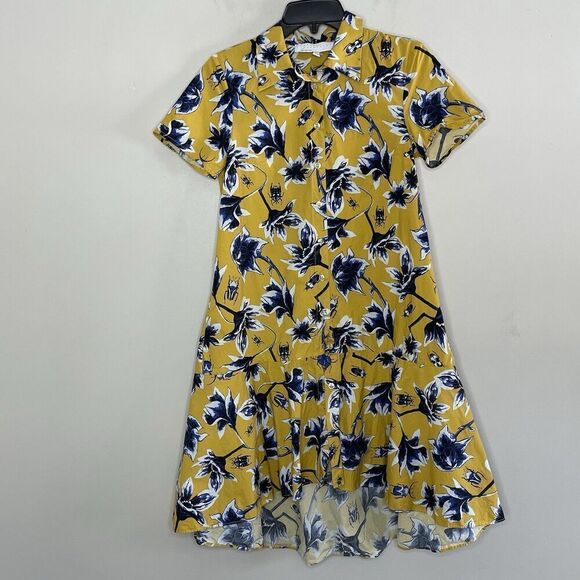 OSMAN YOUSEFZADA Beetle Print Shirtdress Women 2 Yellow Floral Scarab Cotton - Picture 2 of 16
